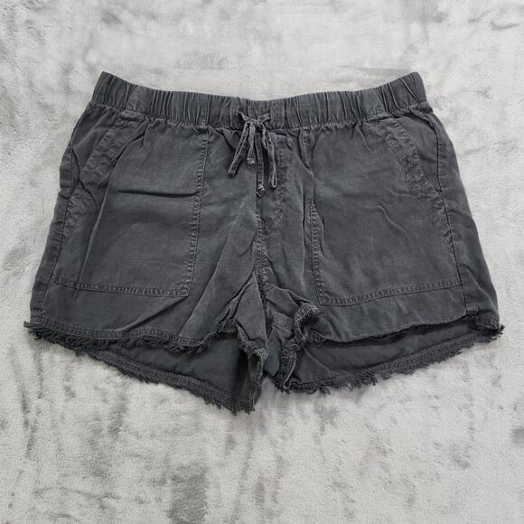 Bella Dahl Shorts Womens M Black Soft Drawstring Waist Frayed Hem Pockets Boho - Picture 1 of 10